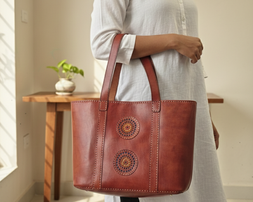 Mandala Tote — The Kutch Hand-Embroidered Leather Bag