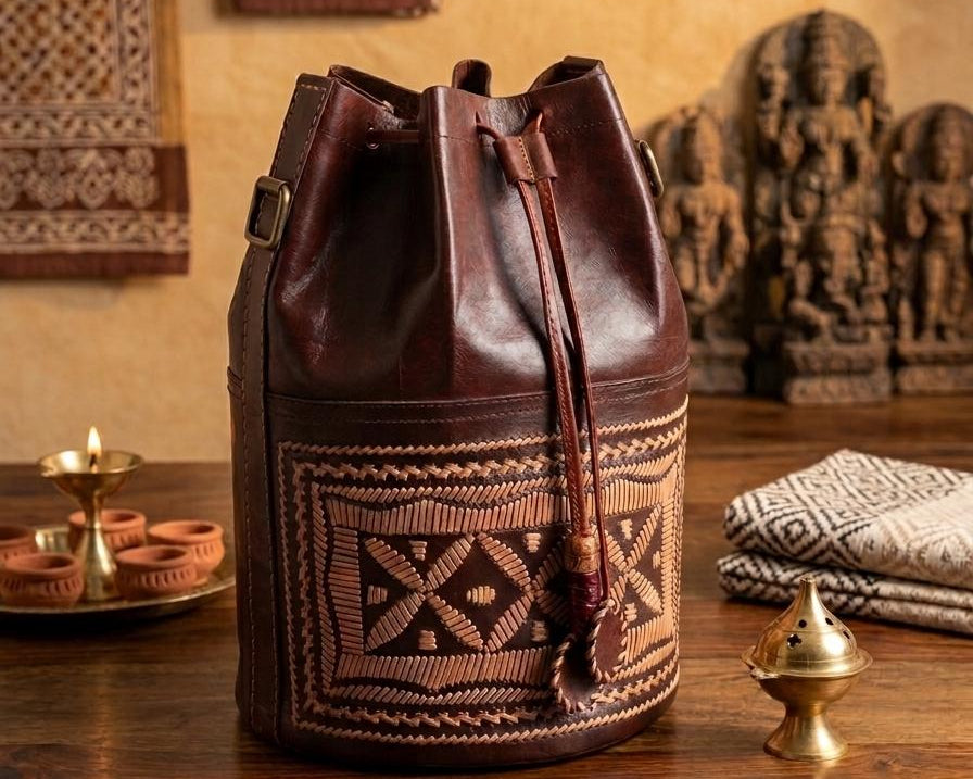 Bhuj Bhoomi Bucket bag - Hand-Tooled & Hand-Stitched