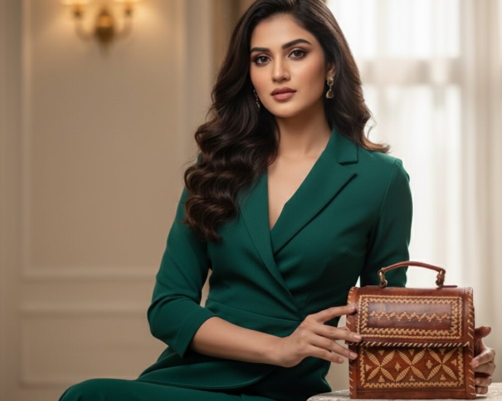 Brown leather handbag