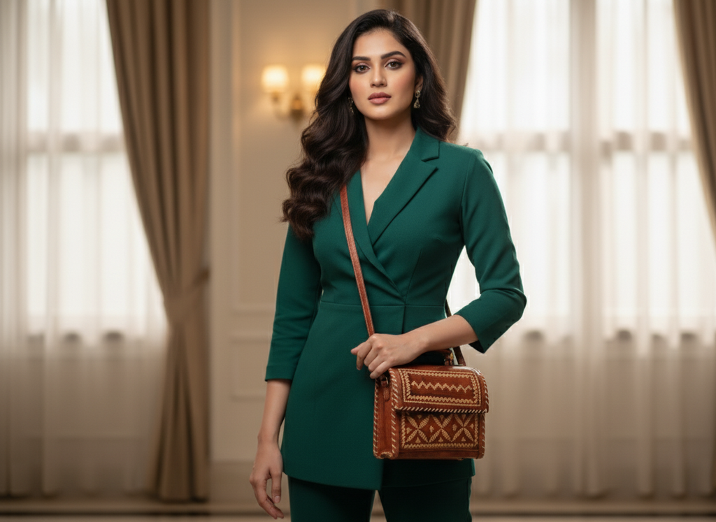 Brown leather handbag