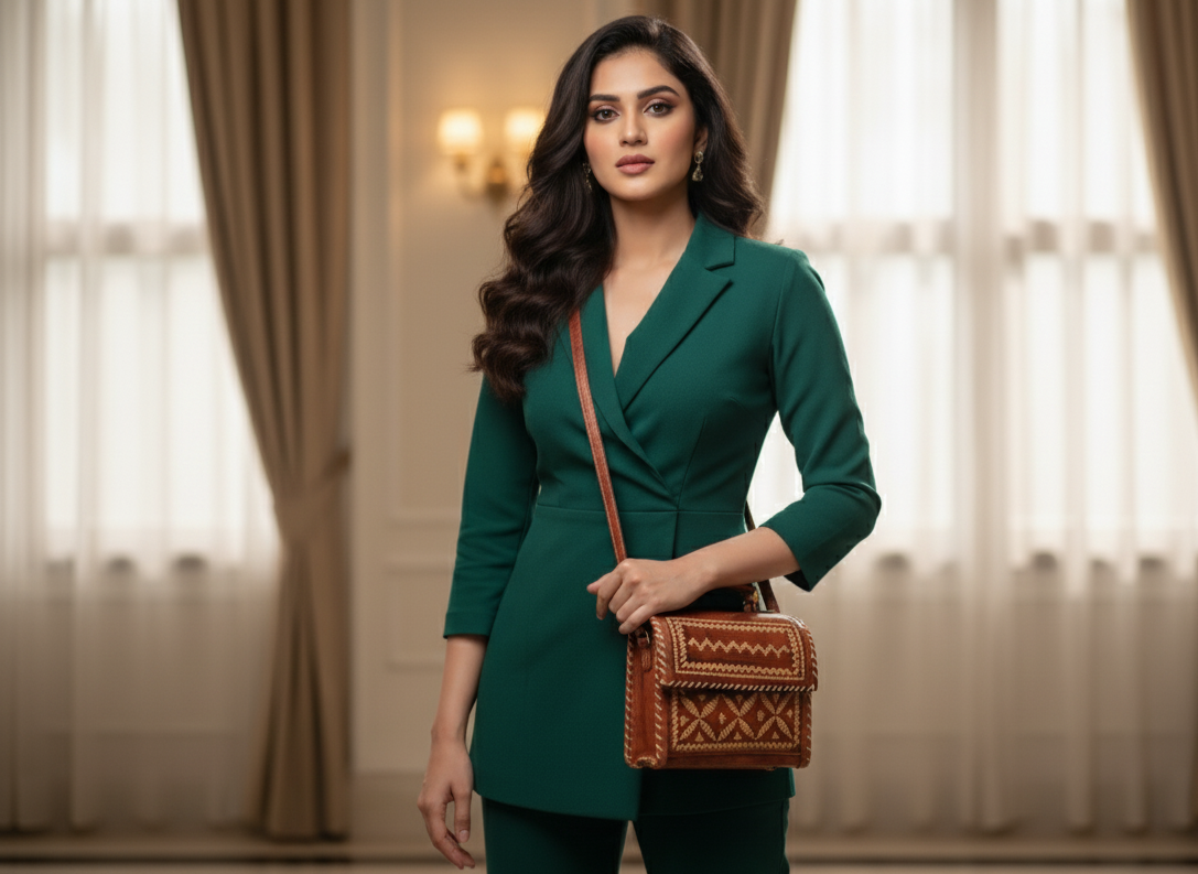 Brown leather handbag
