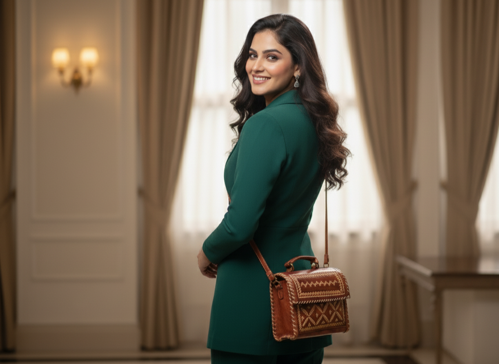 Brown leather handbag