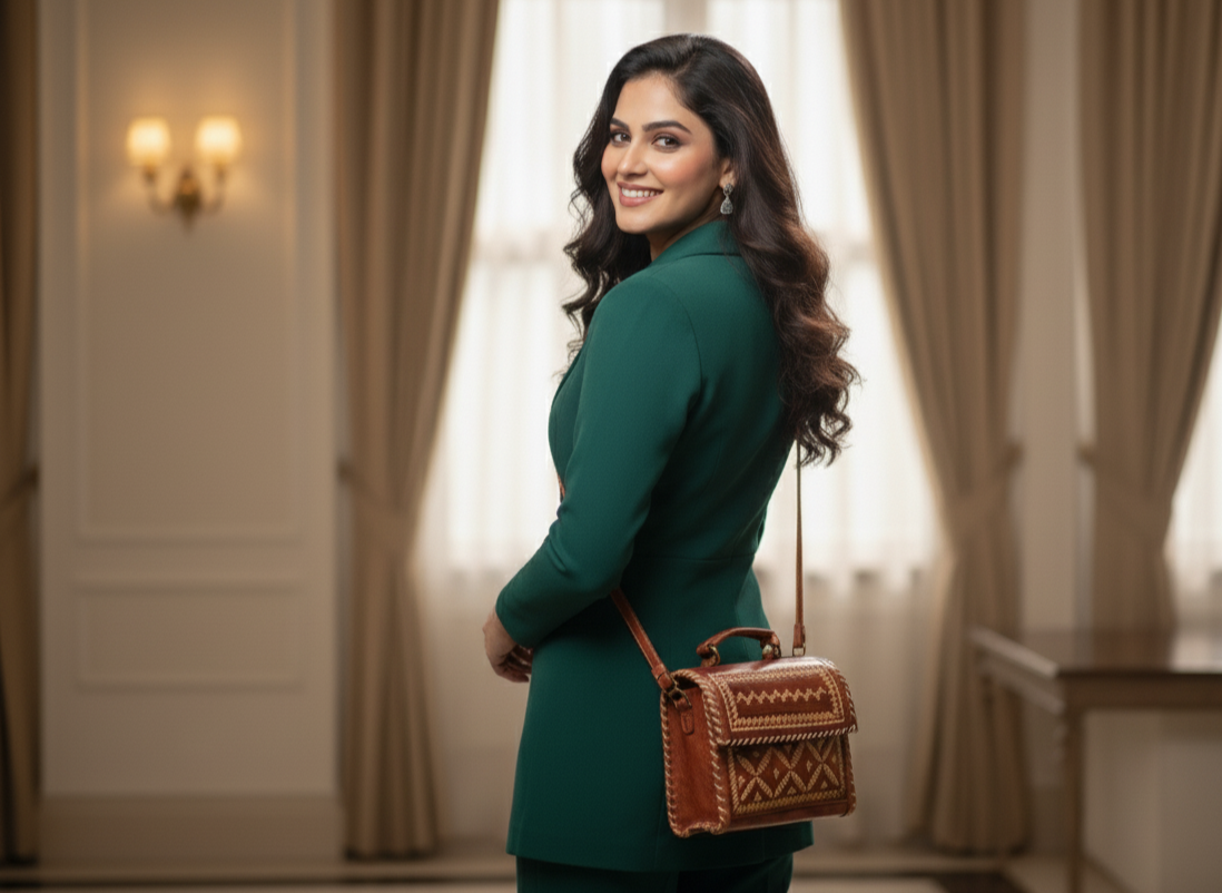 Brown leather handbag