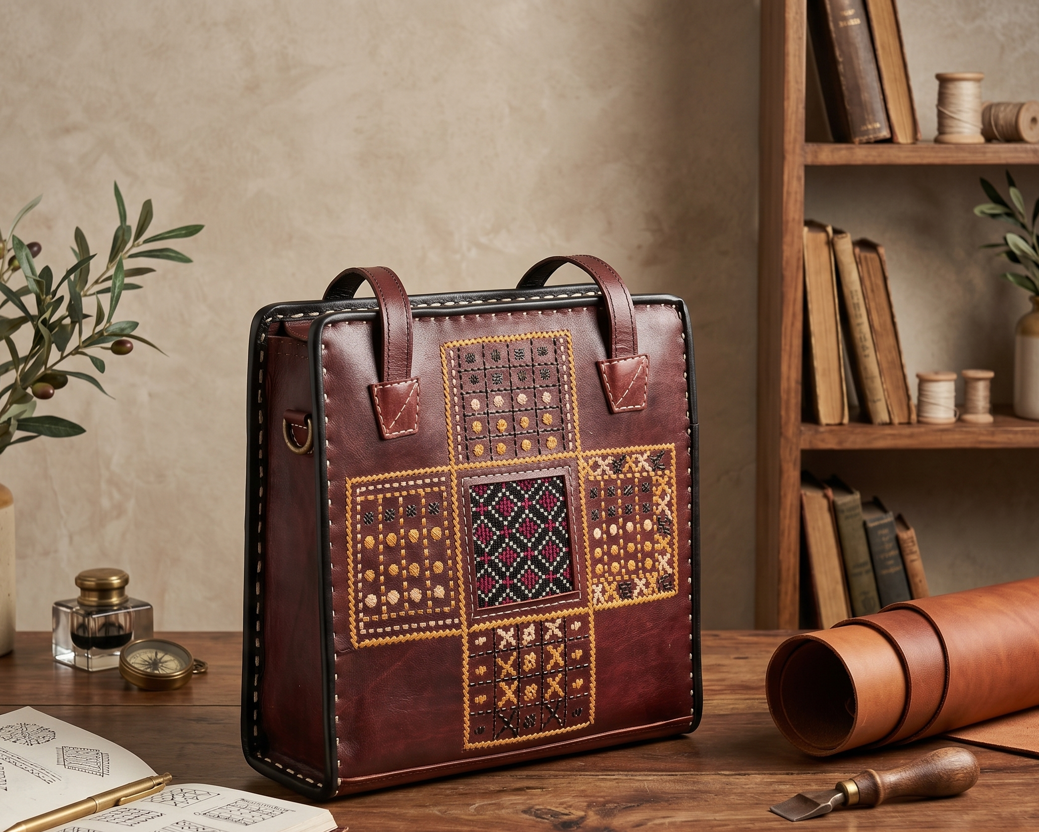 Brown leather handmade pure leather bag
