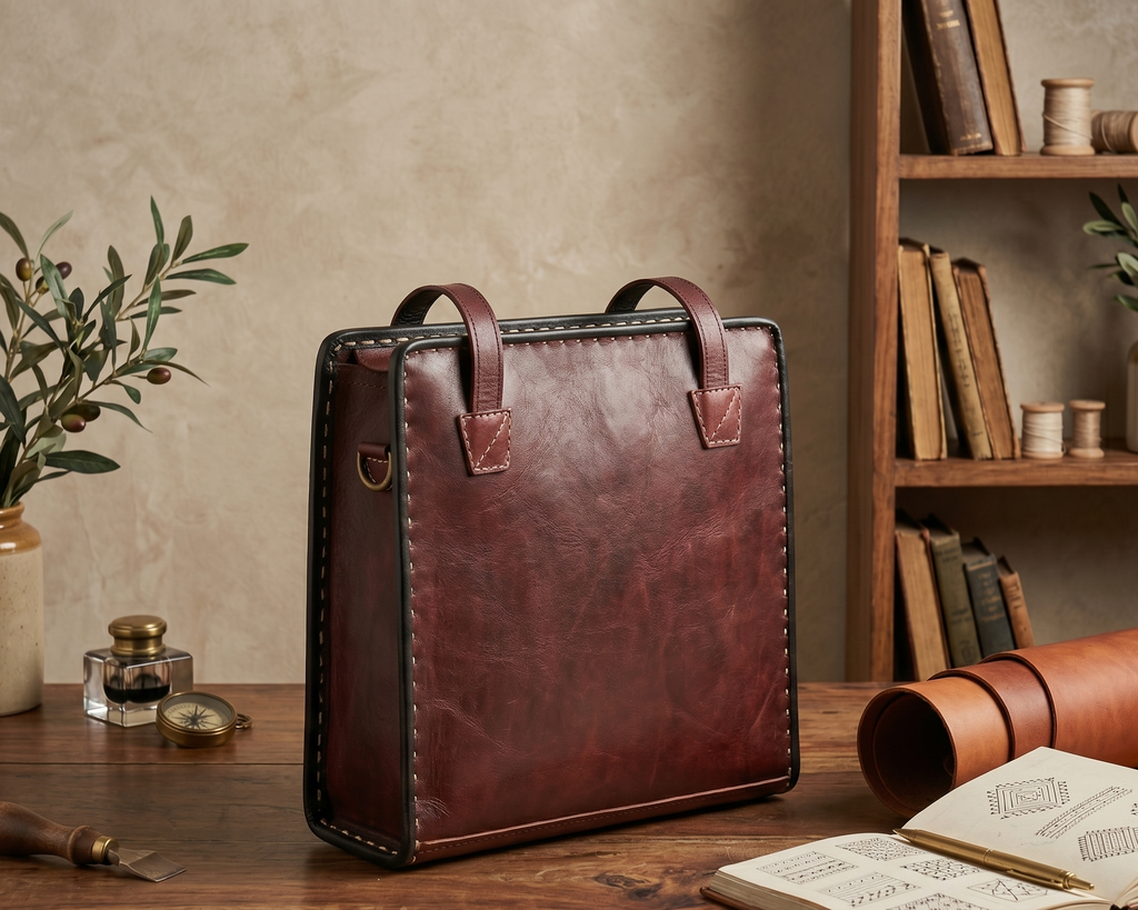 Brown leather handmade pure leather bag