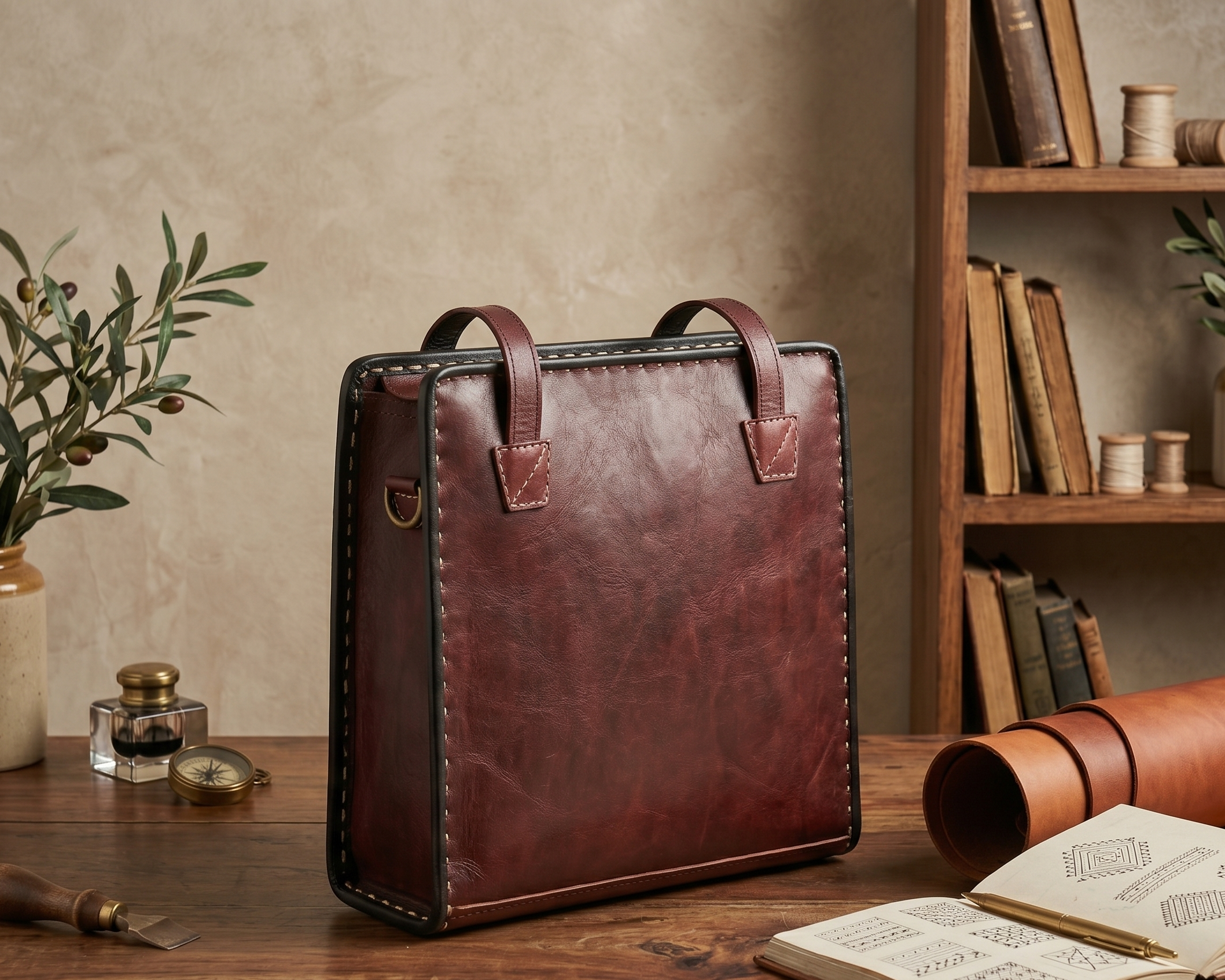 Brown leather handmade pure leather bag