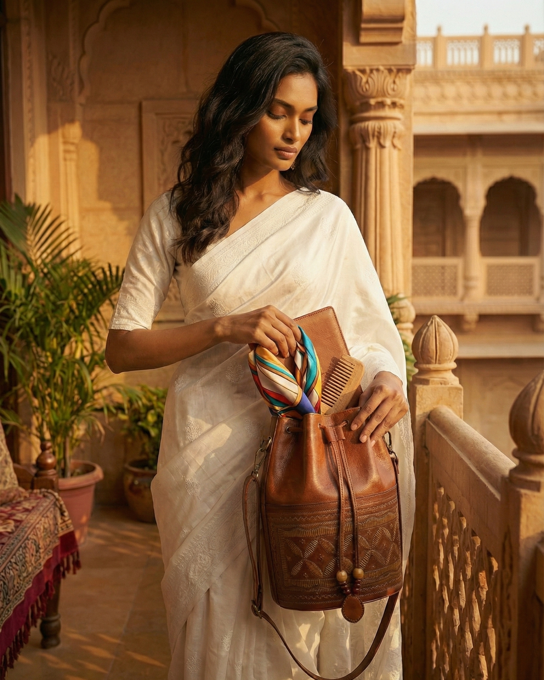 Bhuj Bhoomi Bucket bag - Hand-Tooled & Hand-Stitched