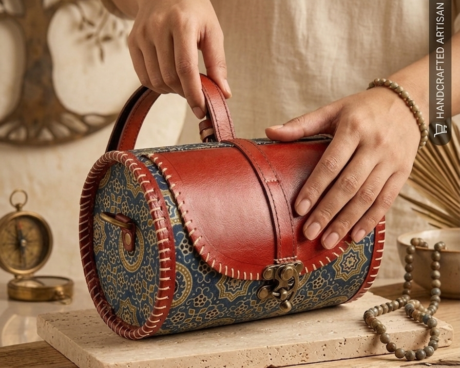 Dholak leather handbag