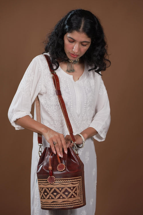 Bhuj Bhoomi Bucket bag - Hand-Tooled & Hand-Stitched