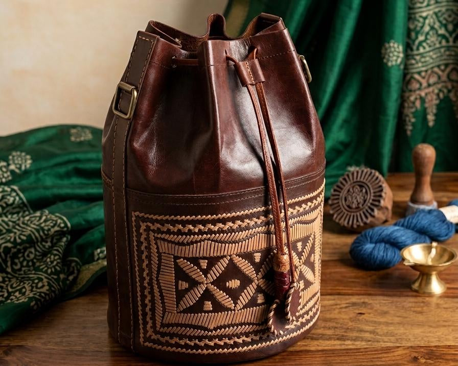Bhuj Bhoomi Bucket bag - Hand-Tooled & Hand-Stitched