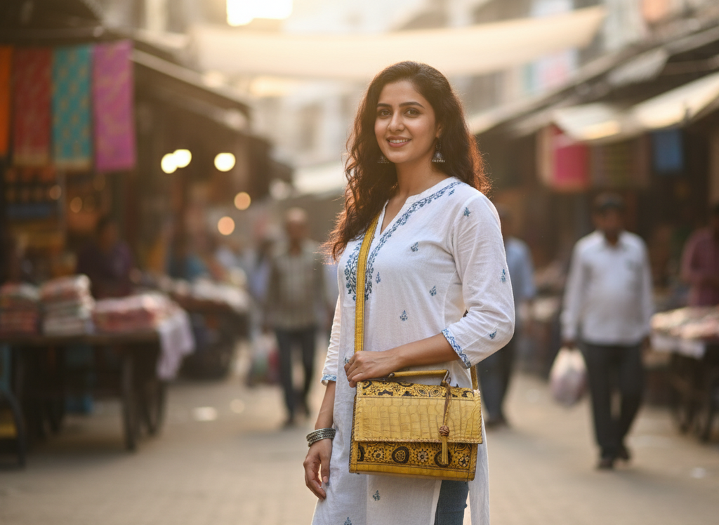 Yellow leather handbag