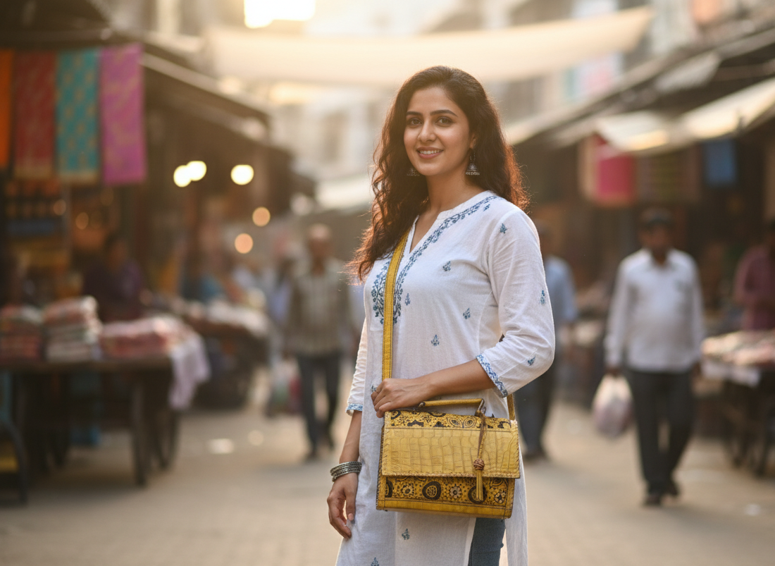 Yellow leather handbag